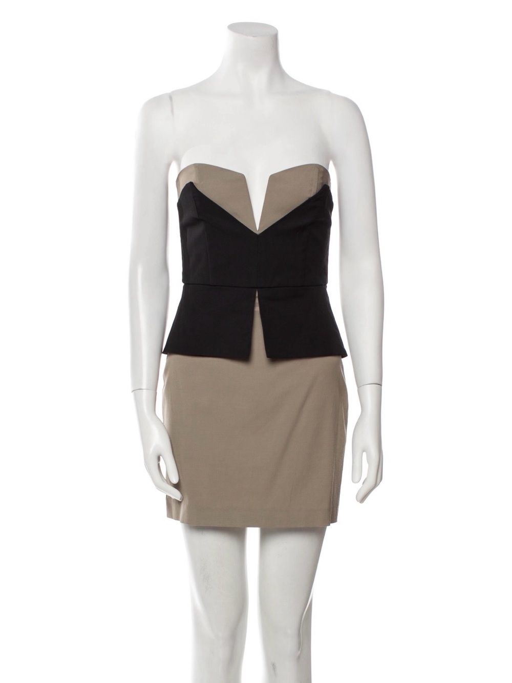 Mason Strapless Colorblock Mini Dress NWT XS US 2 Black Tan Sheath
